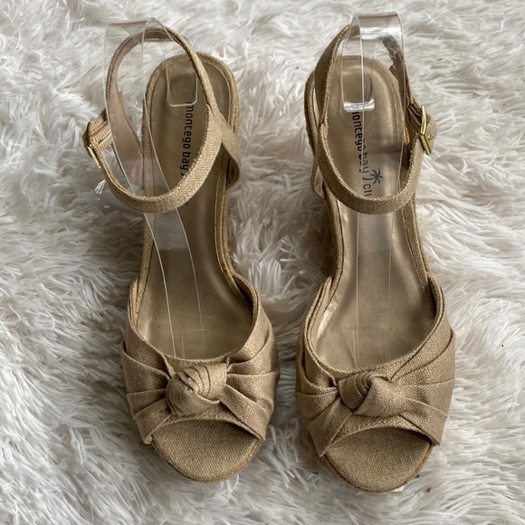 New Womens  peep toes ankle wrap shimmer wedge sandals, Size 8.5 - Picture 3 of 8